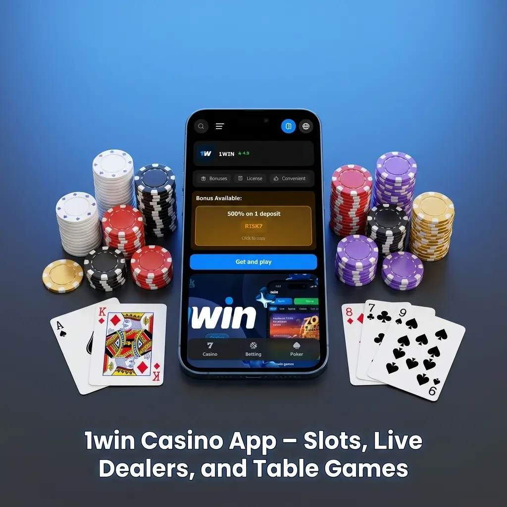 1win casino app showing slots, live dealer games, and table games library with over 8,000 mobile games